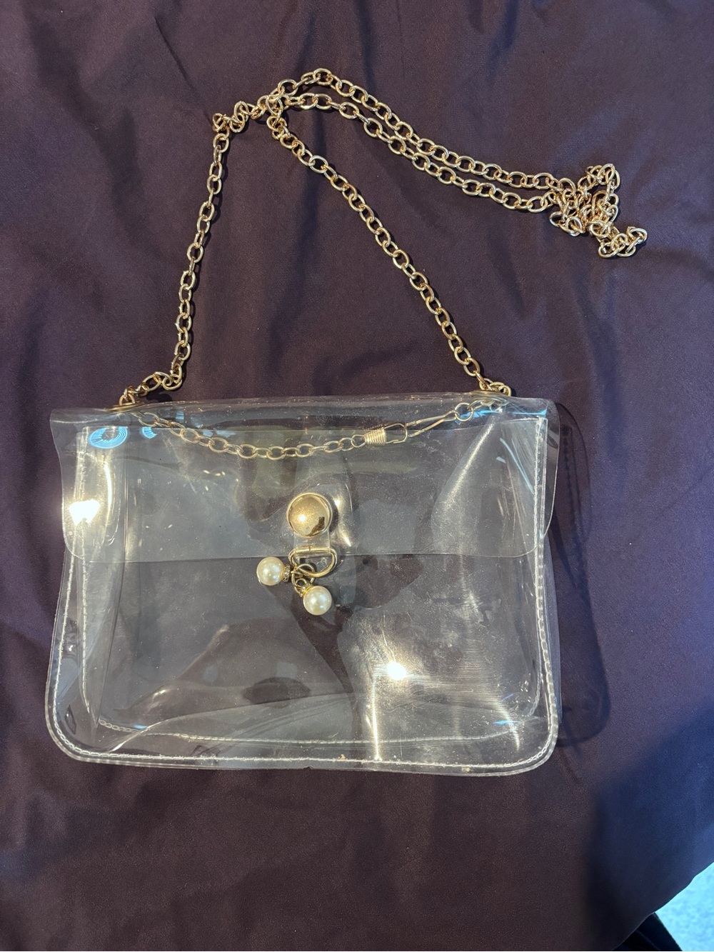 Clear Pearl Charm Crossbody Bag with Gold Chain